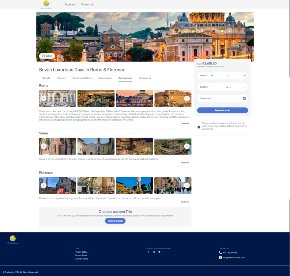 Website Tripmatrix - travel agency software