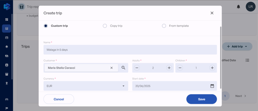 Create a Trip - TripMatrix